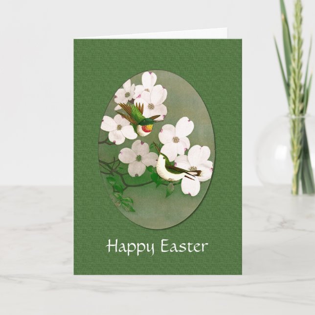 Humming Birds on Dogwood Easter Greeting Holiday Card (Front)