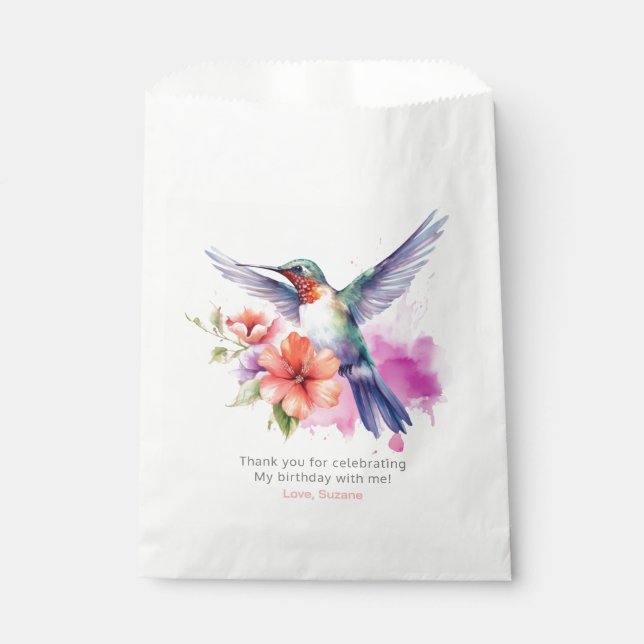 Hummingbird 2 Floral Bouquet Birthday Party Favour Bags (Front)