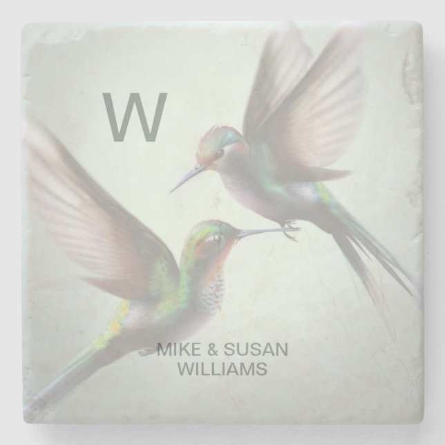 Hummingbird Add Monogram Name Stone Coaster (Front)