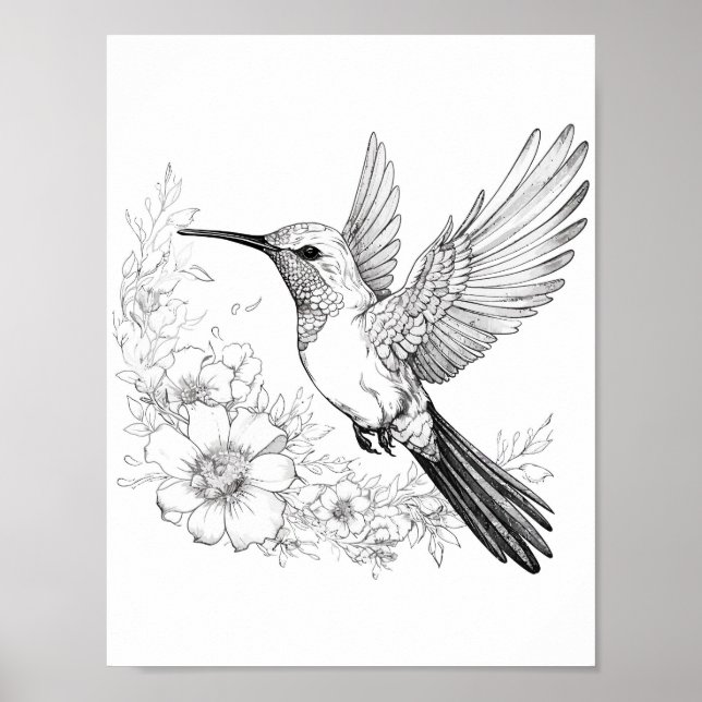Hummingbird Adult Colouring Poster (Front)