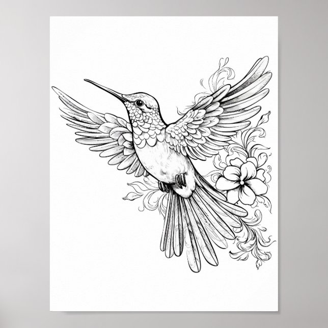 Hummingbird Adult Colouring Poster (Front)