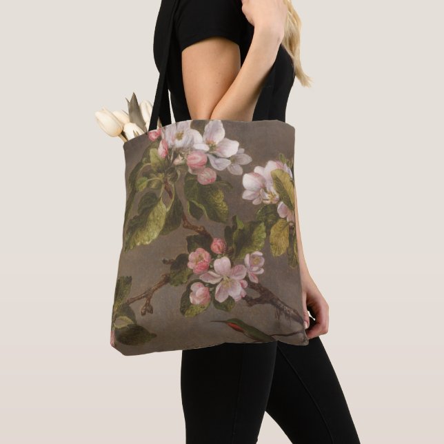 Hummingbird and Apple Blossoms Tote Bag (Close Up)