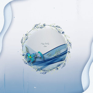 Hummingbird and blue wave Birthday buttons 