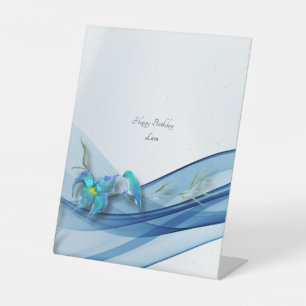 Hummingbird and blue wave Birthday pedestal sign