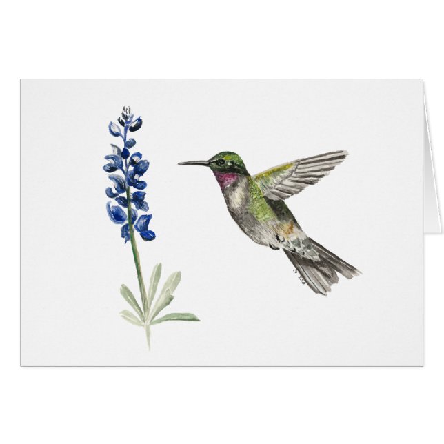 Hummingbird and Bluebonnet Blank Note Card (Front Horizontal)
