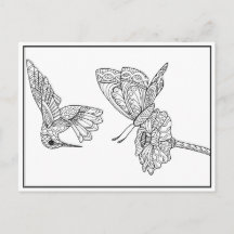 Hummingbird and Butterfly Colouring Postcard