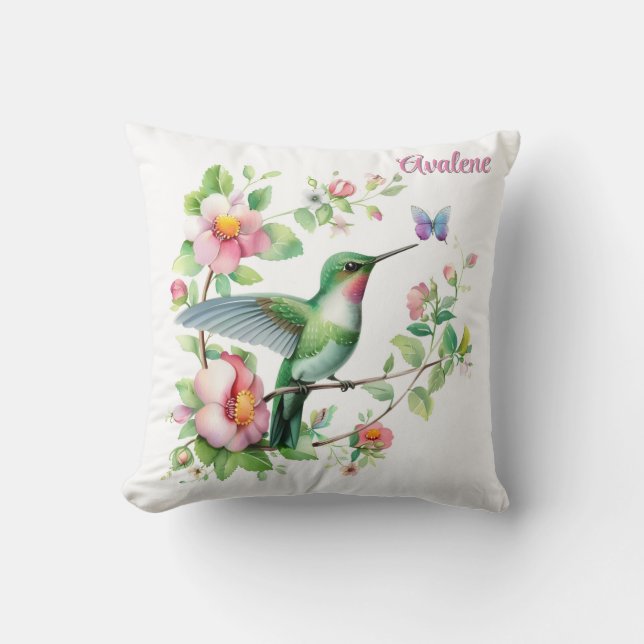 Hummingbird and Butterfly Girl Baby Shower Gift Cushion (Front)