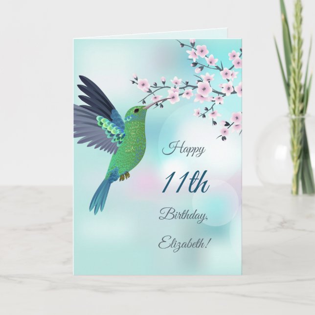 Hummingbird And Cherry Blossom Custom Birthday  Card (Front)