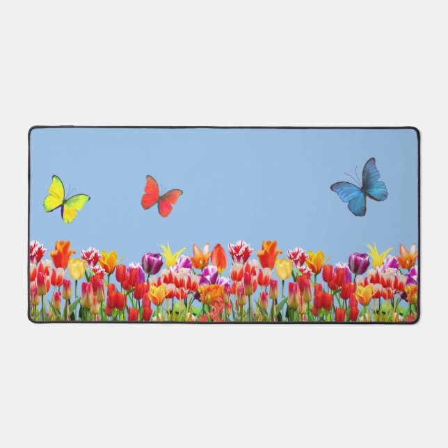 Hummingbird and Colourful Butterflies Desk Mat (Front)