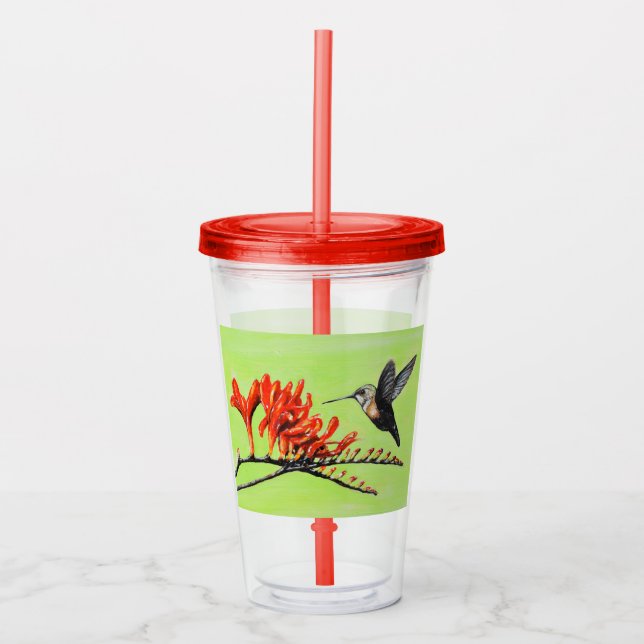 Hummingbird and Crocosmia Painting Acrylic Tumbler (Front)