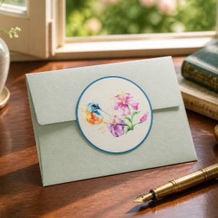 Hummingbird and Floral Classic Round Sticker