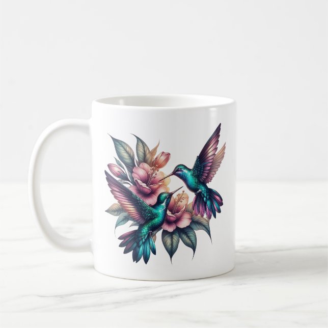 Hummingbird and flower Classic Ceramic Coffee Mug (Left)