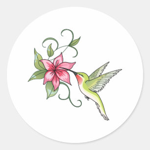HUMMINGBIRD AND FLOWER CLASSIC ROUND STICKER