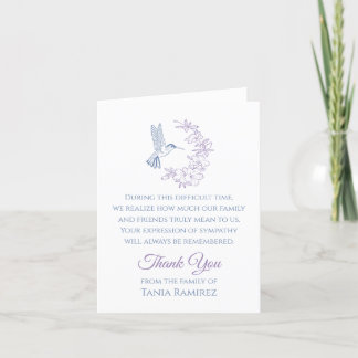 Hummingbird and Flower Sympathy Thank You Card