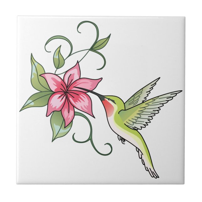 Hummingbird and Flower Tile (Front)