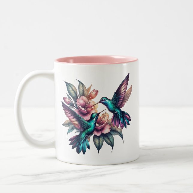 Hummingbird and flower Two-Tone coffee mug (Left)