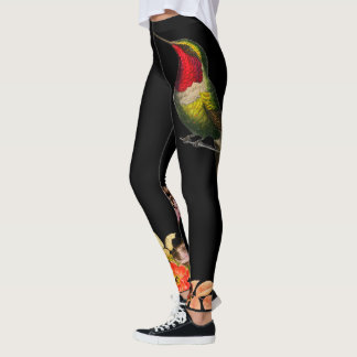 HUMMINGBIRD AND FLOWERS BLACK CUSTOM Leggings