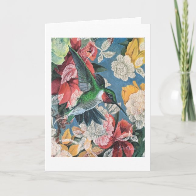 Hummingbird and Flowers Number 3 Blank Card (Front)