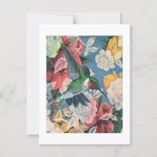Hummingbird and Flowers Number 3 Blank Postcard