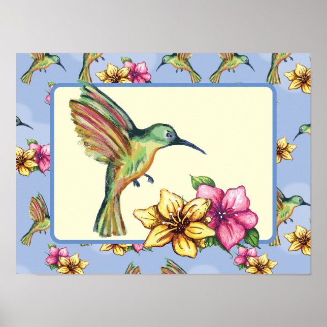 Hummingbird and Flowers Poster (Front)