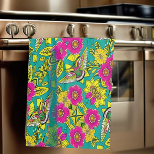 HUMMINGBIRD and Flowers Tea Towel