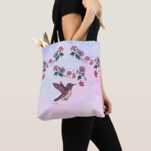 Hummingbird and Flowers Tote Bag