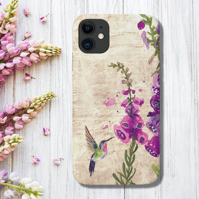 Hummingbird and Foxglove Flowers Garden Case-Mate iPhone Case (Hummingbird and Foxglove Flowers Garden Case-Mate iPhone Case)