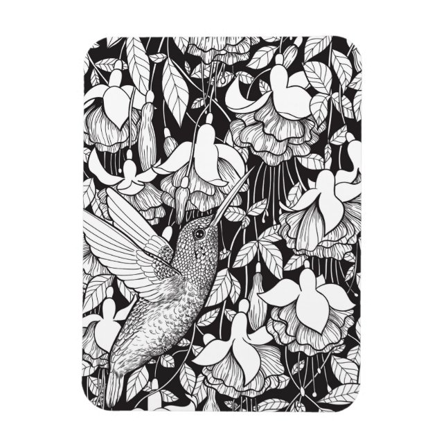Hummingbird and fuchsia magnet (Vertical)