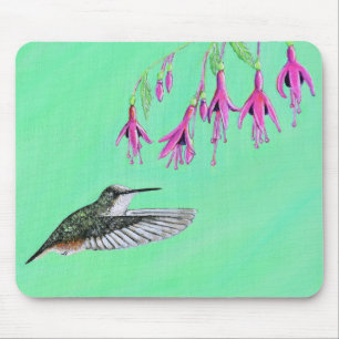 Hummingbird and Fuchsia Painting Mouse Pad