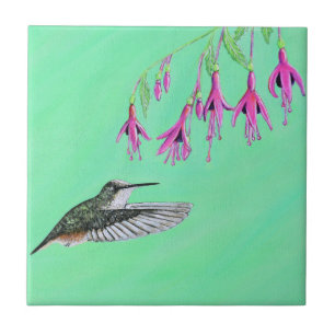 Hummingbird and Fuchsia Painting Tile