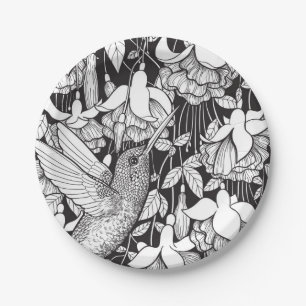 Hummingbird and fuchsia paper plate