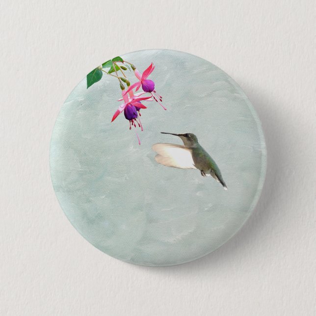 Hummingbird and Fuschia 6 Cm Round Badge (Front)