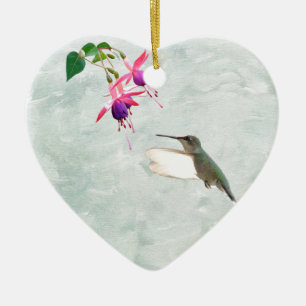 Hummingbird and Fuschia Ceramic Tree Decoration