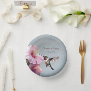 Hummingbird and Hibiscus   Blue Wedding Paper Plate