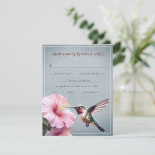 Hummingbird and Hibiscus   Blue Wedding RSVP Card