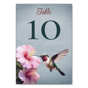 Hummingbird and Hibiscus   Blue Wedding  Table Number