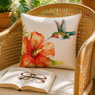 Hummingbird and Hibiscus Flower Cushion