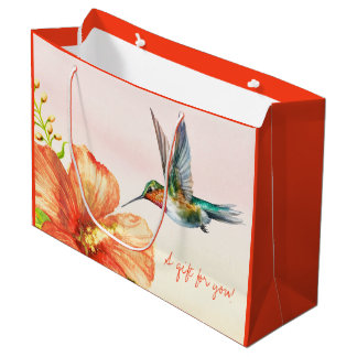 Hummingbird and Hibiscus Flower  Large Gift Bag