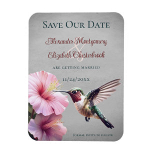 Hummingbird and Hibiscus   Grey Save the Date Magnet