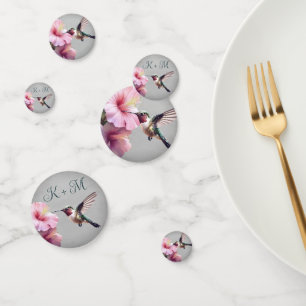Hummingbird and Hibiscus Monogram Wedding Grey Confetti
