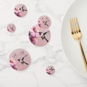 Hummingbird and Hibiscus Monogram Wedding Pink Confetti
