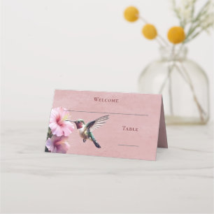 Hummingbird and Hibiscus   Pink Reception Place Card