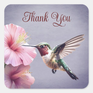 Hummingbird and Hibiscus   Purple Thank You Square Sticker