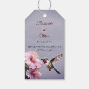 Hummingbird and Hibiscus   Purple Wedding Favour Gift Tags