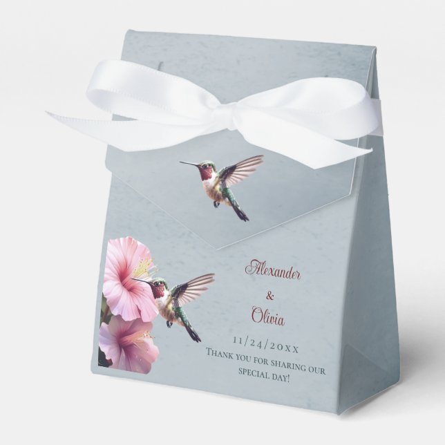 Hummingbird and Hibiscus Wedding | Blue Favour Box (Front Side)