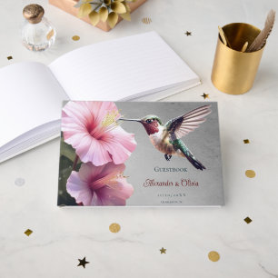 Hummingbird and Hibiscus Wedding   Grey Guest Book