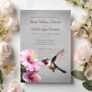 Hummingbird and Hibiscus Wedding Grey Invitation