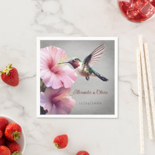 Hummingbird and Hibiscus Wedding   Grey Napkin