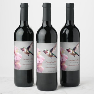 Hummingbird and Hibiscus Wedding Grey Wine Label
