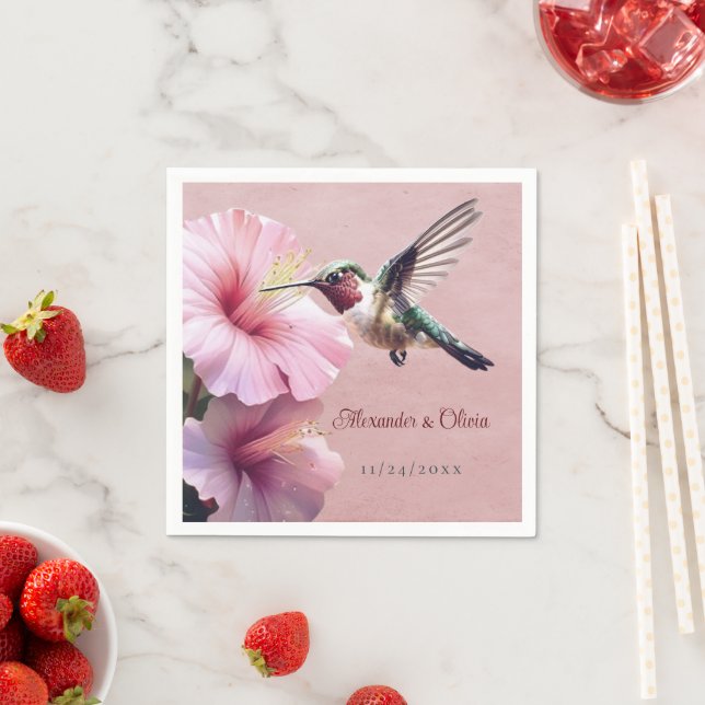 Hummingbird and Hibiscus Wedding | Pink Napkin (Insitu)